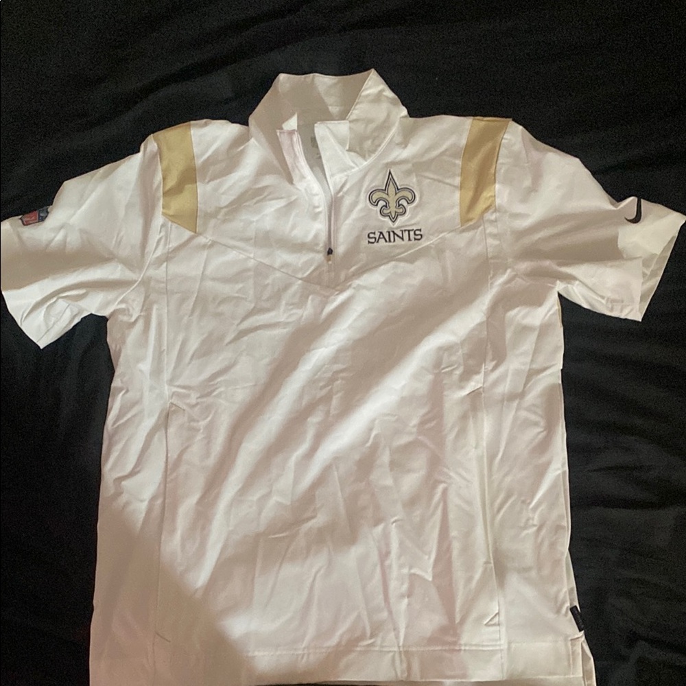 Nike NFL New Orleans Saints White and Gold Polo Windbreaker Zip Up Shirt
